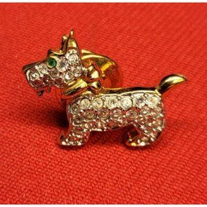 Swarovski Scotty Dog Pave Crystal Green Eye Scottish Terrier Pin Tie Tack Lapel